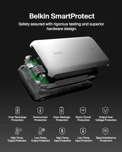 Belkin 10,000 m Ah Portable Charger – Fast Charge Power Bank with Integrated Cable for i Phone 16, i Pad Pro, Galaxy S25 – 20 W USB-C Power Delivery – Lightweight Pink Design for Ultimate Portability and Versatile Compatibility