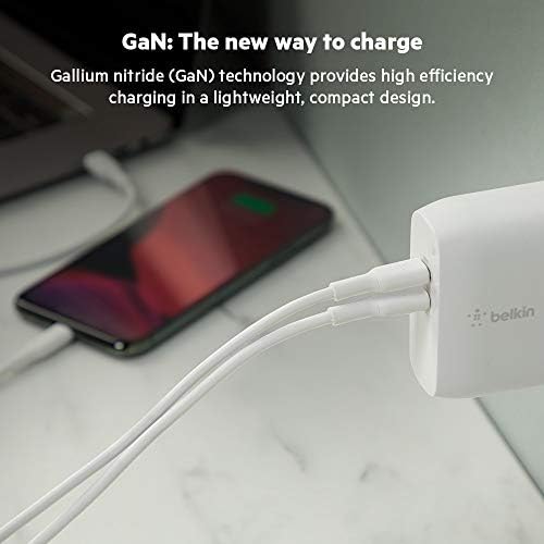 Belkin 68 W Dual Port USB-C Charger Block – Ga N Fast Charger for i Phone 16, Samsung Galaxy S25, Mac Book Pro & More – Superior Power Delivery, Compact Design & Enhanced Safety Features for On-the-Go Charging Efficiency