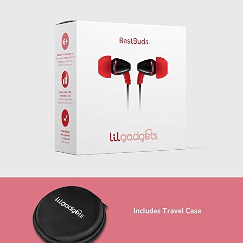 Lil Gadgets Safe Sound Kids Earbuds – Comfortable Wired Earphones for School with Volume Limiting, In-Line Microphone, Travel Case & Audio Splitter – Perfect for Young Learners in Blue