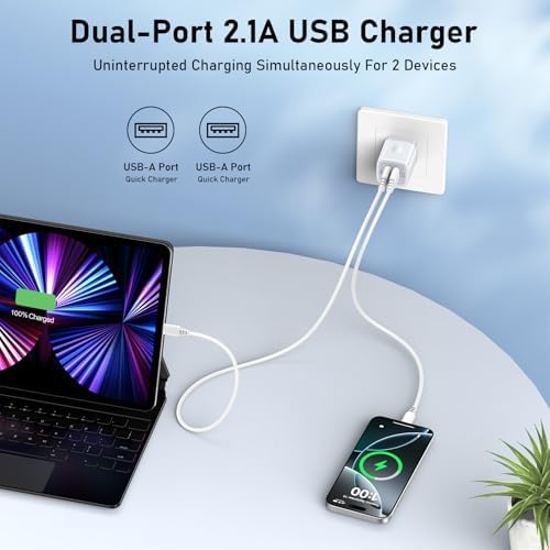 Dual USB Power Adapter Block – Fast 5 V 2.1 A Charging Station for i Phone & Android Devices – Compact Wall Charger with Dual Ports – Sleek Black Design for Home & Travel – 2-Pack USB Charger Cube for Rapid Device Compatibility