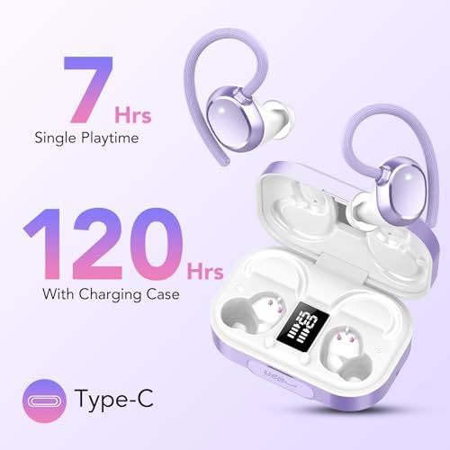 Unleash Your Sound with KT1 Bluetooth Earbuds: 120 Hours of Playtime, IPX7 Waterproof, Deep Bass 2.0 for Ultimate Sports Performance, Secure Earhooks for Active Lifestyles, Smart Digital Display for Battery Monitoring, Enhanced Device Compatibility – Perfect for Running, Gym Workouts, and Everyday Use