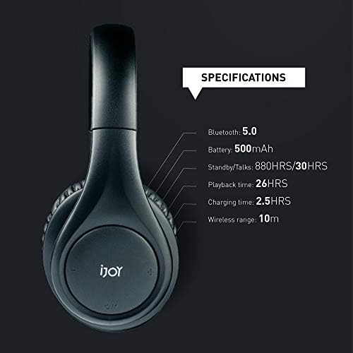 Unleash Your Audio Experience with i Joy Bluetooth 5.0 Over-Ear Foldable Headphones – 30-Hour Playtime, Hands-Free Microphone, and Chic Matte Black Finish for Ultimate Comfort and Portability