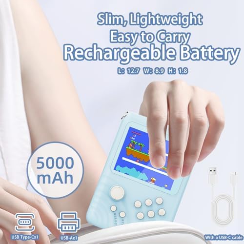 Multi-Function Gaming Power Bank: 5000 m Ah Portable Charger with 300 Built-in Games for i Phone/Samsung/Android – Ultimate 2-in-1 Travel Companion and Gift Idea for Gamers and Tech Enthusiasts, Compact Design with LED Power Indicator