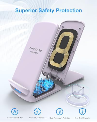 NANAMI Qi-Certified Fast Wireless Charging Stand – Ultimate Compatibility for Samsung Galaxy S25/S24/S23/S22/S21/S20 & i Phone 16/16 Pro/16 Pro Max/15/14/13 – Sleek Design, Rapid Power Delivery, and Adjustable Viewing Angles for a Seamless Charging Experience