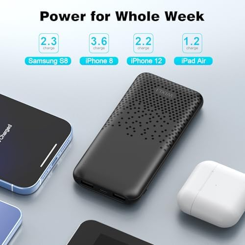 Slim and Lightweight 10,000 m Ah Portable Charger | Dual USB High-Speed Power Bank for i Phone 15/14/13/12/11 Pro, Samsung S22/S21, Google Devices, and Air Pods | Ultimate On-the-Go Charging Solution | Enhanced Compatibility and Efficiency