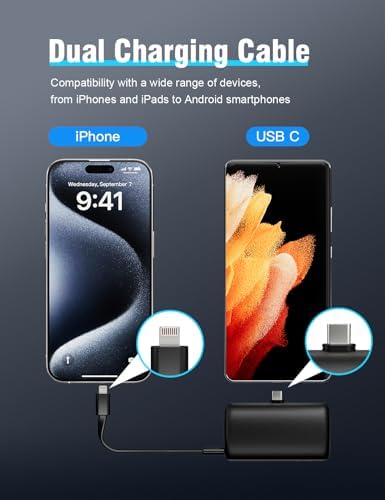 Ultra-Compact 10,000 m Ah Mini Power Bank with Fast Charge Technology – Integrated USB-C & i Phone Charging Cable Hidden in Lanyard – LCD Battery Status Display – Travel-Friendly Lipstick Design for Quick On-the-Go Power – Compatible with i Phone 6-16 Series, Samsung, Moto, LG & More – Charge Your i Phone to 60% in Just 30 Minutes – Perfect for Jetsetters and Daily Commuters