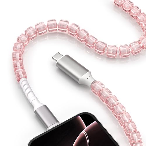 Stylish MFi Certified USB C to i Phone Charger Cable – 3 FT Square Beaded Purple Design for Rapid 66 W Fast Charging & High-Speed Data Sync – Compatible with i Phone 14, 13, 12, 11 Plus, Pro Max & i Pad 9 th/8 th – Durable, Elegant, and Efficient Charging Solution