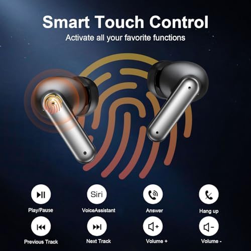ZIUTY 2025 Wireless Earbuds – 50-Hour Playtime Bluetooth 5.3 Headphones with Deep Bass for HD Stereo Sound, IPX5 Waterproof for Active Lifestyles, Ergonomic Fit with Built-in Mic for Seamless i Phone & Android Connectivity – Elevate Your Audio Journey