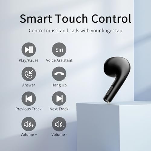 Bluetooth 5.3 Wireless Earbuds – Premium IPX5 Waterproof Earphones with Noise Cancelling Mic, Lightweight Design & Wireless Charging Case for Ultimate Comfort and Audio Clarity – Ideal for Active Lifestyles and Daily Commutes – Sleek Black Finish