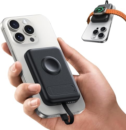 Compact Portable Charger for Apple Watch with Built-in Type-C Cable – 5200 m Ah Travel Power Bank for Apple Watch Series Ultra, 9, 8, 7, 6, SE, 5, 4, 3, 2 & i Phone 15 Pro Max – Efficient, Lightweight Design for On-the-Go Charging Solutions – Enhanced Compatibility and Fast Power Delivery