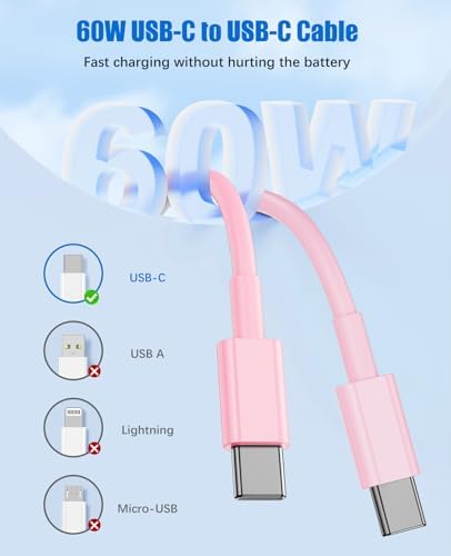 Ultra-Fast 40 W Dual-Port USB-C Charger with 4 Premium 6 FT Cables | Perfect for i Phone 16/15 Pro Max, i Pad Pro & Samsung S24 | Compact, Travel-Ready Design for Effortless Charging | Experience Rapid Power Delivery & Versatile Compatibility for All Devices