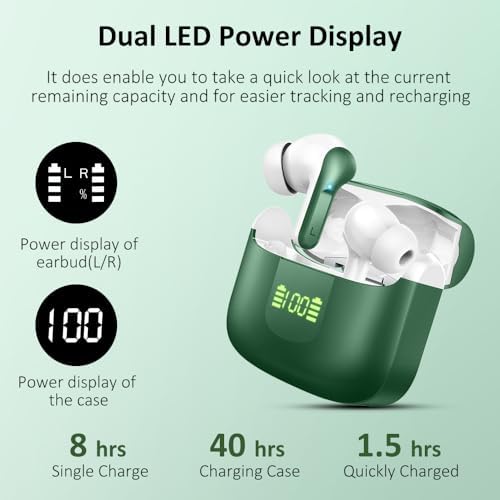 Premium Bluetooth 5.3 Wireless Earbuds with Deep Bass and Enhanced Noise Cancelling – Mini Sport Earphones with 40 Hours Playtime, USB-C Charging Case, and Dual LED Display for Ultimate Connectivity and Sound Clarity