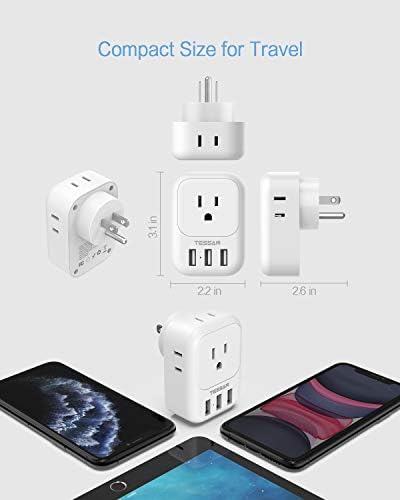 TESSAN Ultimate USB Charger Block – 3-Port Wall Plug Adapter with 4-Box Splitter for Effortless Multi-Device Charging at Home, Office, or Travel – Compact Design with Surge Protection and Enhanced Compatibility for Your Essential Electronics