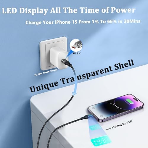 Revolutionize Your Charging Experience with the 20 W USB-C PD Power Adapter and 100 W USB-C Cable – Featuring LED Digital Display for i Phone 15 Pro Max, i Pad Pro, Galaxy Ultra, Pixel, Tablets, and Nintendo Switch – Perfect for Fast-Paced Lifestyles and Rapid Power Needs