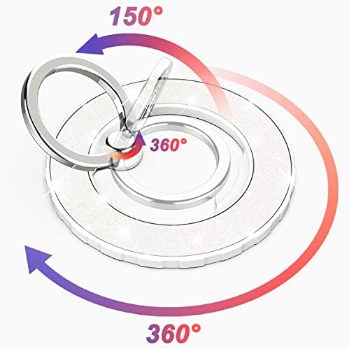 Glittering Magnetic Phone Ring Holder for Mag Safe – Ultra-Strong 2000 g Grip Compatible with i Phone 15, 14, 13, 12 Pro Max, Pro, Plus, Mini – Wireless Charging Friendly with 360° Rotation and 150° Adjustable Kickstand – Stylish Teal Design for Enhanced Functionality and Aesthetic Appeal