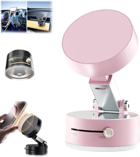 Foldable Portable Vacuum Magnetic Phone Holder, 360° Adjustable Car Mount with Strong Double-Sided Suction, Hands-Free Magnetic Cell Phone Holder for Car/Gym/Mirror/Smooth Surface (Pink) – Enhanced Compatibility and Speed