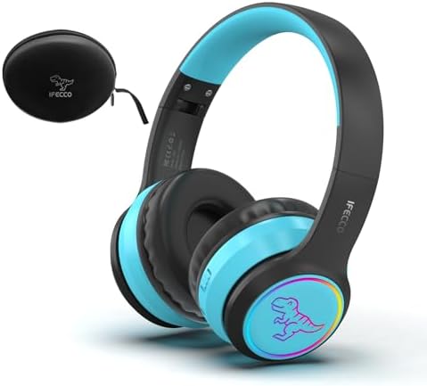 IFECCO Wireless Kids Bluetooth Cat Ear Headphones – Fun Light-Up Design with Volume Limiting Feature, Built-in Microphone, and Foldable Portability for Travel and Learning – Ultimate Gift for Young Music Enthusiasts