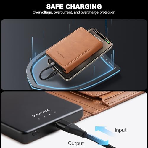 Ultra-Slim 5000 m Ah Portable Wallet Power Bank with Integrated USB-C and Lightning Cables – Universal Travel Charger for i Phone, i Pad, Samsung, Pixel, LG, Moto, and More – Rapid Charging Solution for On-the-Go Connectivity and Device Compatibility