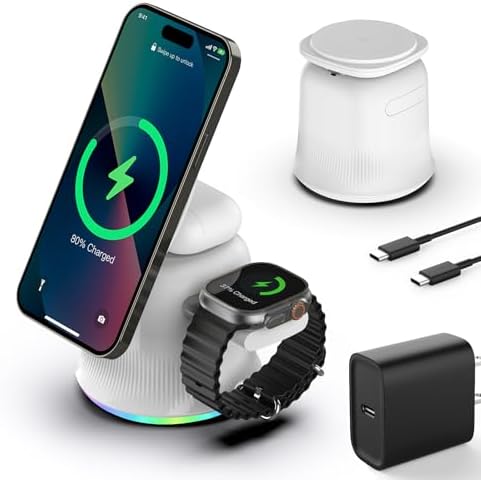 3-in-1 Fast Wireless Charging Station for Apple Devices – Efficiently Charge i Phone 15/14/13/12/16, Apple Watch & Air Pods Simultaneously – 15 W Magnetic Power, Sleek & Portable Design for Home & Travel – Ultimate Solution for Apple Enthusiasts