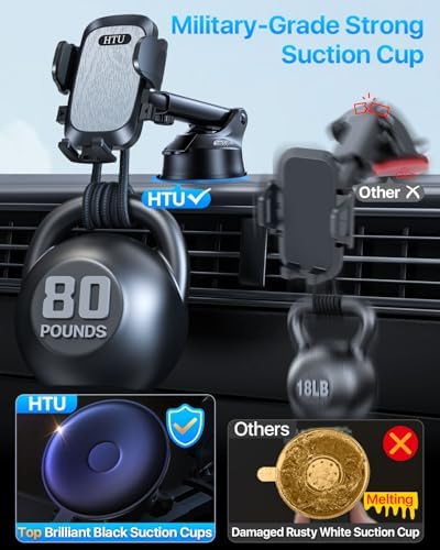 2025 Ultimate Car Phone Mount – Unmatched 80+ LBS Suction for Unshakeable Stability | Military-Grade Durability | Universal Dashboard, Windshield & Vent Holder for i Phone 15 Pro Max, Samsung & More | Sleek Dark Grey Design with Safety Certifications