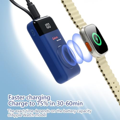 Compact 3000 m Ah Wireless Magnetic Charger for Apple Watch & i Phone – Fast Charging Power Bank with Built-in USB-C Cable, Perfect Travel Gift for SE/Ultra/1-9 Series & i Phone 15/16, Sleek White Design for Effortless Power On-the-Go