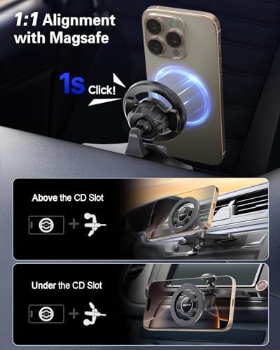 Revolutionize Your Driving Experience with the Pop-Tech Magnetic CD Slot Phone Holder – Advanced Mag Safe Compatibility for All Smartphones, Adjustable Cradle for Optimal Viewing Angles, Effortless Installation and Enhanced Stability for Hands-Free Navigation and Calls