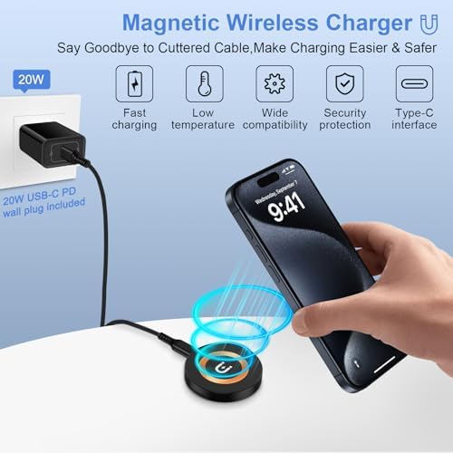 Samsung Galaxy S25 Ultra Magnetic Wireless Charging Pad – 20 W Fast Charger for i Phone 16 Pro Max & Samsung S25, S24, S23, S22 – Qi Certified Magnification Technology with Type-C PD Adapter for Seamless Power Delivery – Sleek, Compact Design for Home & Office Use