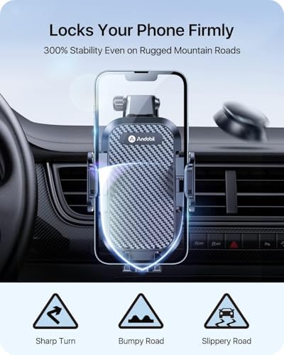andobil Military-Grade Car Phone Holder Mount – Bumpy Road Resilient Dashboard & Windshield Universal Phone Holder for i Phone 16 Pro Max, 15, 14, 13 & Samsung Devices – Enhanced Stability, 360-Degree Rotation, and Easy Access to Navigation and Calls