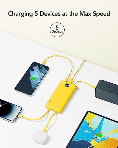 VRURC 10000 m Ah Portable Power Bank with Integrated Cables and LED Battery Indicator – Slim, Lightweight Travel Charger with Dual Input and Five Outputs for Effortless Device Charging – Ideal for Smartphones and Tech Gadgets – Stylish Blue Design (1 Pack) – Ultimate Convenience and Compatibility