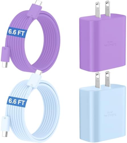 45 W Super Fast USB-C Charger with 6.6 ft Cable – Ultra-Fast Charging Adapter for Samsung Galaxy S24/S23/S22/S21/Note 20 – Stylish Deep Purple & Blue Design for Enhanced Device Performance and Safety