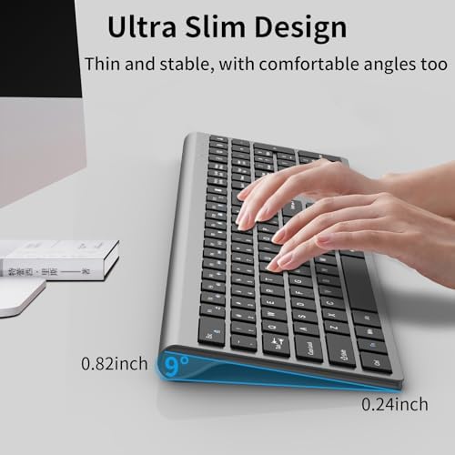 Ultra-Slim 2.4 G Wireless Keyboard with Numeric Keypad – Silent Ergonomic Design for Effortless Typing on PC & Mac, Plug-and-Play USB Receiver, Scissor Switch Technology for Enhanced Comfort and Speed