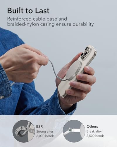 ESR Mag Safe 15 W Wireless Charger – Dual USB-C Charging Pad for i Phone 16 Pro Max, 16 Pro, 16, 16 Plus, 15, 14, 13, 12, and Galaxy S25 – Sleek Desert Titanium Finish – Effortless Magnetic Alignment for Air Pods Pro/3/4 – High-Speed Charging & Enhanced Device Compatibility