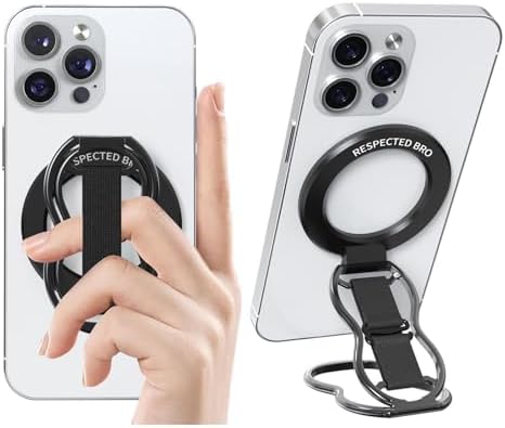 Elevate Your Smartphone Experience with RESPECTED-BRO 4-in-1 Magnetic Phone Grip Stand – Ultimate Kickstand, Secure Finger Strap, and Universal Compatibility for i Phone & Android (Silver) – Perfect for Hands-Free Convenience and Enhanced Usability
