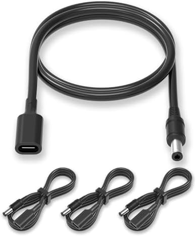 USB-C to 5.5mm x 2.1mm Barrel Jack Cable for Power Tool Chargers and Printers, USB-C Female Input to DC 5.5×2.1mm Power Cable, 100cm, Black (3 Pack) – Enhanced Compatibility and Speed
