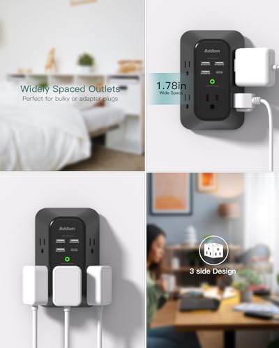 Addtam 5-Outlet Surge Protector with 4 USB Fast Charging Ports – Versatile Outlet Extender Power Strip for Home and Dorm Room Use, Enhanced Safety Features with Built-in Surge Protection, Compact Design for Easy Travel and Maximum Device Compatibility