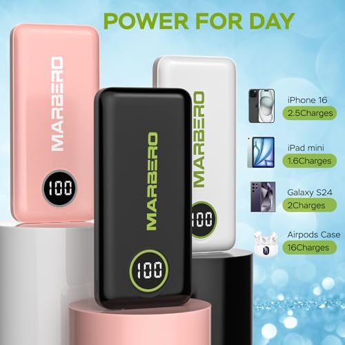 MARBERO 10000 m Ah Ultra-Light Portable Power Bank – Dual USB-A & USB-C Fast Charging for Smartphones, Tablets, and Laptops – Compact Design for On-the-Go Convenience – High Capacity for Extended Use – Ideal for Outdoor Adventures and Daily Commutes – Lightweight 8.16 oz Design Fits Easily in Pockets – Rapid 5 V/2 A Charging Technology for Quick Power Ups – Recharge Your Devices Simultaneously with Dual Outputs – Perfect for Travelers and Busy Professionals – Reliable Energy Source with Impressive Battery Endurance – Includes User Manual and Packaging for Easy Handling – Stay Charged Anywhere, Anytime with MARBERO’s Premium Power Solution