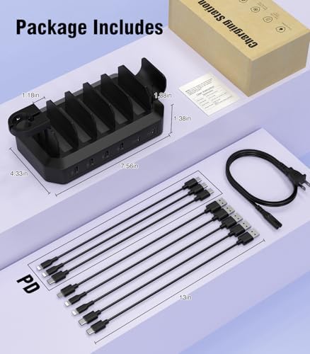 95 W Multi-Device Fast Charging Station – 6-Port USB Dock with 2 PD Ports for Quick Power-Up | UL & FCC Certified Safety Features | Compatible with i Phone, Android, Mac Book, i Pad, Kindle, Apple Watch & More | Sleek Design for Home & Office Charging Solutions