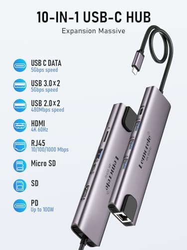 Enhance Your Workflow with Lemorele 9-in-1 USB C Hub Multiport Adapter – Gigabit Ethernet, 100 W PD Fast Charging, 4 K HDMI Output, 3 USB 2.0 Ports, 5 Gbps USB C Data Transfer, SD/TF Card Reader – Perfect Docking Station for Mac Book, Lenovo, HP & Dell Laptops