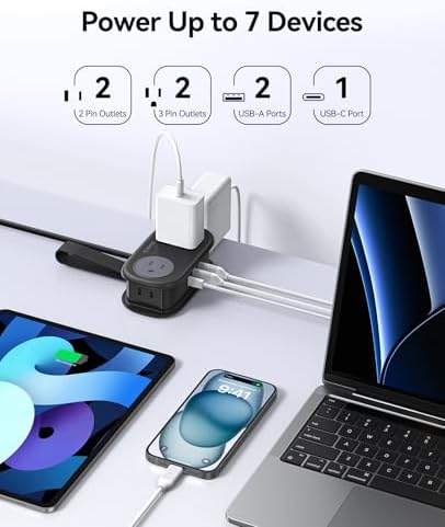 ORICO PD20 W Travel Power Strip – Ultra-Compact Power Hub with 4 AC Outlets & 3 Fast-Charging USB Ports (1 USB-C) – 4 FT Flat Plug for Seamless Business Travel & Cruise Essentials – Ultimate Device Compatibility & Portability in Sleek Black Design