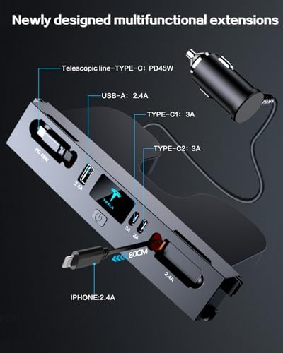 Experience Unmatched Charging Efficiency with the Premium Multi-Port USB Charger for 2021-2024 Tesla Model 3/Y – Sleek Design, Retractable Cable, and Dual Fast Charging Ports – Essential Accessory for Tesla Enthusiasts and Ideal Gifts for Tesla Owners – Elevate Your On-the-Go Connectivity with Enhanced Compatibility for All USB Devices
