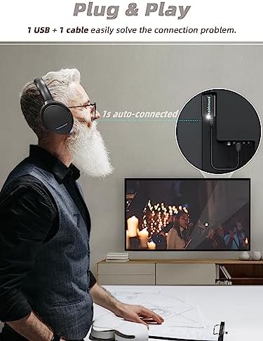 Transform Your Viewing Experience with Holdsound BKM400 Wireless TV Headphones – Exceptional 165 FT Range, Effortless Plug & Play USB Setup, and 20-Hour Battery Life for Ultimate Audio Freedom and Clarity