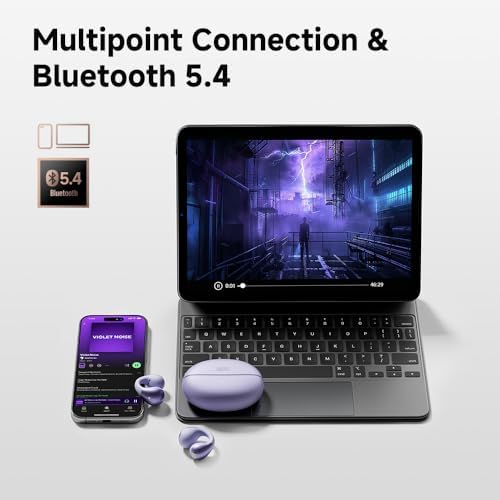 QCY Crossky C30 Open Ear Bluetooth Earbuds – Ultra-Lightweight Clip-On Design with Advanced 4-Microphone Environmental Noise Cancellation for Crystal-Clear Calls, Secure Fit for Dynamic Lifestyles, Dual Device Pairing Capability, and Customizable EQ for Personalized Audio Experience – Ideal for Sports, Outdoor Activities, and Enhanced Safety Awareness