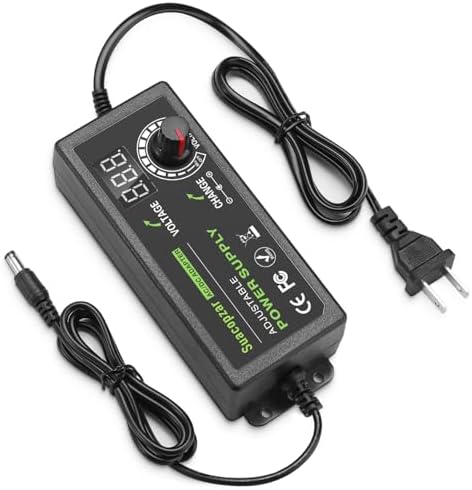 Versatile Universal Adjustable AC/DC Power Supply Adapter – 3 A, 72 W Output, 9 V to 24 V Range – Dual Connector Compatibility (5.5 x 2.1 mm & 5.5 x 2.5 mm) – Optimal Power Solution for Home Electronics with Advanced Safety Features and Global Input Voltage Support