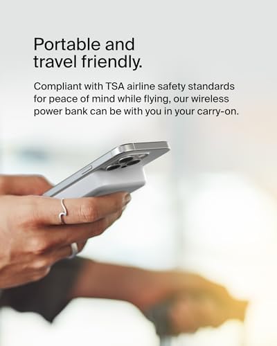 Belkin 5000 m Ah Wireless Power Bank with Qi2 Technology – Mag Safe-Compatible Portable Charger Featuring Built-in Kickstand for i Phone 16, 15, 14, 13, Plus, Pro, Pro Max – Sleek White Design for Seamless Charging on the Go – Optimal Speed & Versatile Compatibility