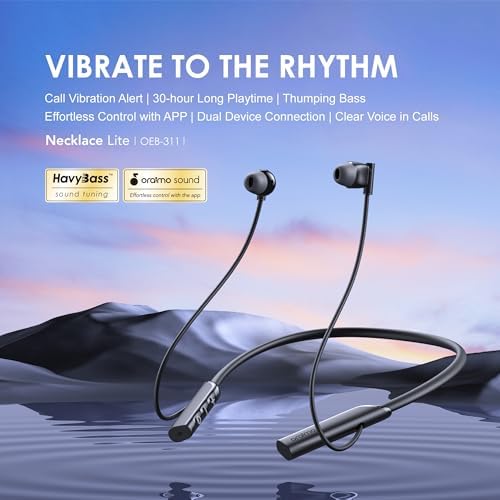 Oraimo Neck Lite Wireless Neckband Earbuds – Ultra-Lightweight Design with Deep Bass, IPX4 Waterproof Rating, and 30-Hour Playtime for Uninterrupted Music Enjoyment – Built-in Microphone for Hands-Free Calls and Magnetic Storage for Seamless Portability
