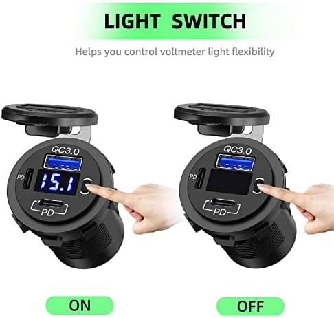 Zennova 12 V Dual USB Quick Charge 3.0 Outlet – 5 Pack Waterproof Car Charger with PD USB-C Port, Integrated Voltmeter, and Power Switch for Cars, Boats, Golf Carts, RVs, and More – Ultimate Charging Solution for All Adventures