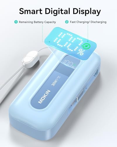 Ultra-Fast 30 W Retractable Portable Charger – 10,000 m Ah Power Bank with Built-In Cables for i Phone, i Pad & Samsung – Airline-Approved Travel Powerbank with Smart Display & Detachable Strap for Ultimate Convenience