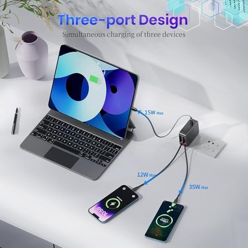 Paiholy 3-in-1 Retractable Wall Charger – 62 W PD Fast Charging for i Phone 16/15, Galaxy & Pixel – Compact, Foldable Design with Dual 35 W Type C Adapter – Ultimate Portable Charging Solution for Busy Travelers and Multi-Device Users