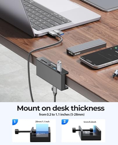 Upgrade Your Digital Experience with the ORICO USB Hub 3.0 – Stylish Aluminum Clamp Adapter Featuring Dual High-Speed USB-A Ports, 3.5 mm AUX for Superior Audio, and SD/TF Card Reader for Effortless Media Transfers, Ideal for Modern Desktops