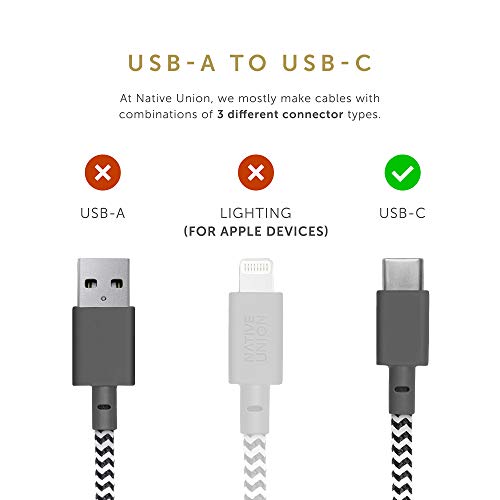 Native Union Belt Cable XL 10 ft USB-C to USB-A – Ultra-Durable Charging Solution with Leather Organizer for i Phone 16, Samsung Galaxy Z Fold 6, Pixel 9 Pro & More – Maximize Speed & Style with Tangle-Free Design